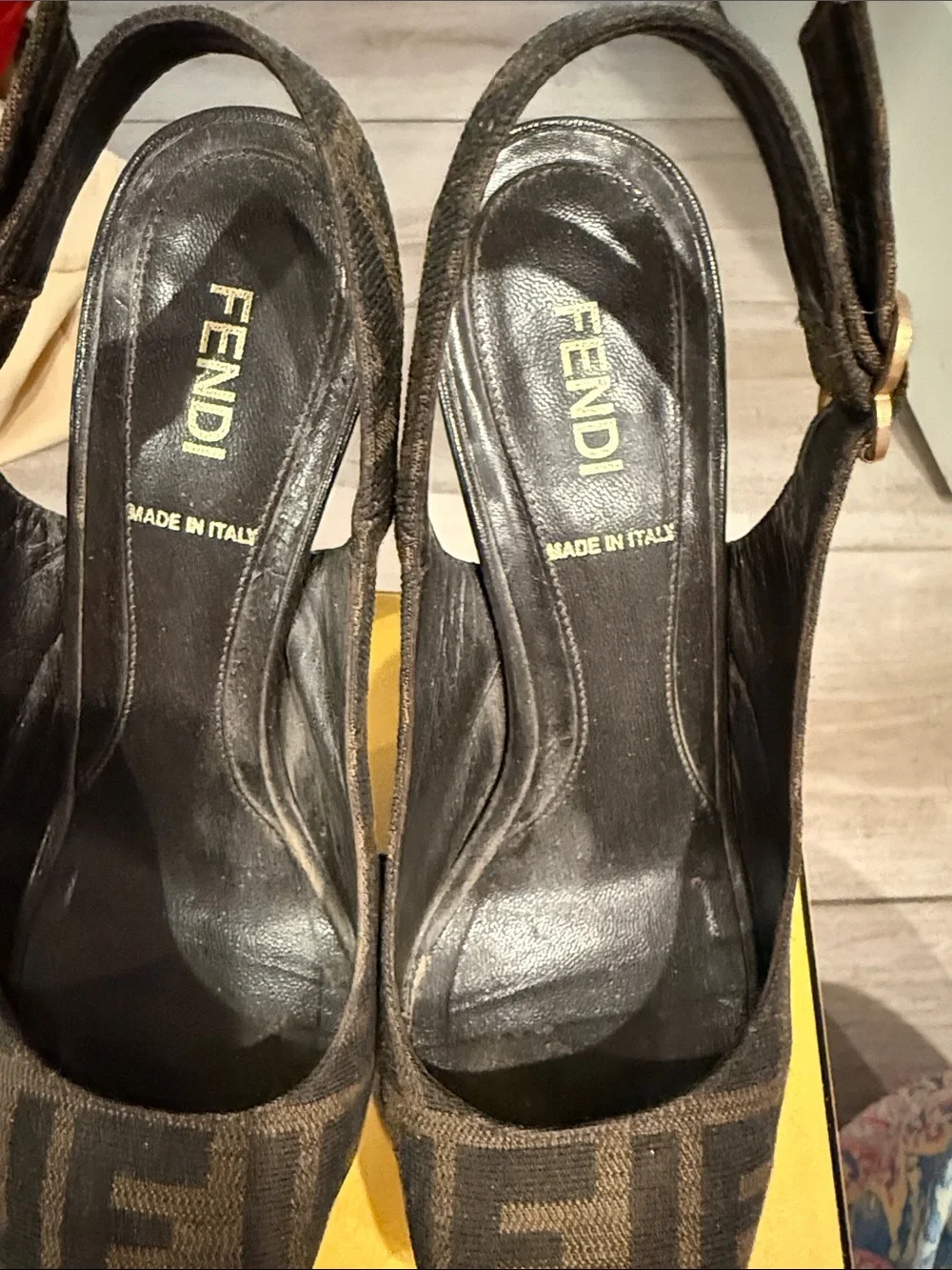 Fendi Brown Zucca Peep-Toe Slingback Heels